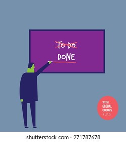 Businessman changing from a to do list to a done list. Vector illustration Eps10 file. Global colors&layers.