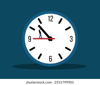 Businessman Changing Time on Clock Flat Style. Business management and coping with deadlines vector art