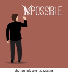 Businessman changing the word impossible into possible. Motivation concept