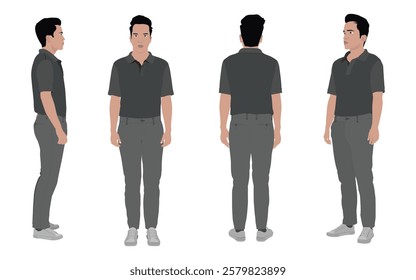 Animação de personagens de Businessman com vários ângulos, incluindo as vistas frontal, lateral e traseira para vídeos explicativos e apresentações.