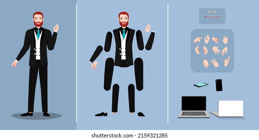 Businessman character for animation. Character for animation. Animation character for your motion design. Personage. Animated character in front. 2D animation. Man vector
 
