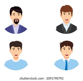 Businessman character avatar set with different business outfit isolated on white background with round shape