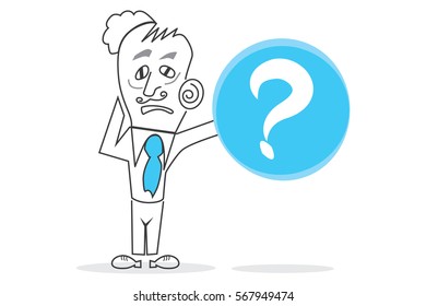 Businessman Character - Big Question Mark. A character designed to explain business topics such as finance.