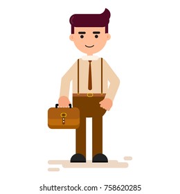 Businessman character carrying bag on white background. Vector illustration eps 10.