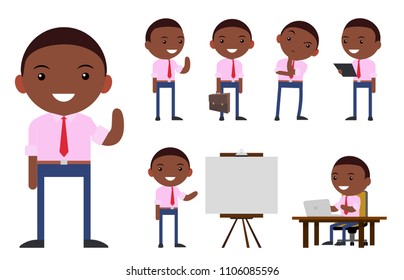Businessman character cartoon vector office worker african black set