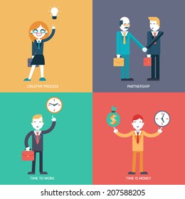 Businessman character concept icons set  modern trendy flat vector illustration