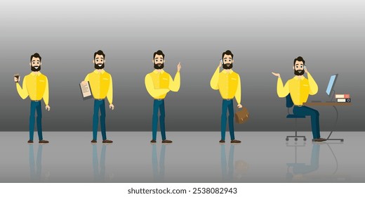 Empresario constructor de personajes. Conjunto de diferentes posiciones de brazos y piernas para la animación de un hombre de negocios, conjunto de bricolaje. Ilustración vectorial en estilo plano