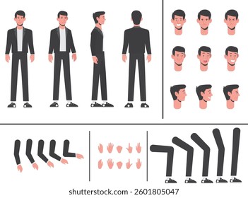 Businessman character constructor. Set of different positions of arms and legs for the animation of a businessman, DIY set. Vector illustration in flat style