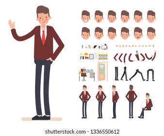 Businessman character creation for animation. Ready for animated face emotion and mouth.