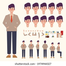 Businessman character creation for animation. Ready for animated face emotion and mouth.