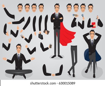 Businessman character creation set build your own design cartoon flat-style infographic
