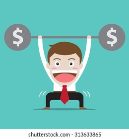 Businessman character design. Business does workout with money 