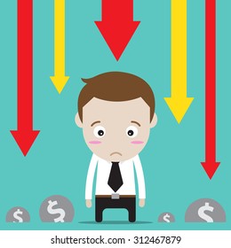 Businessman character design. Businessman feel sad for his business and financial. (Set of business people about economy and finance)