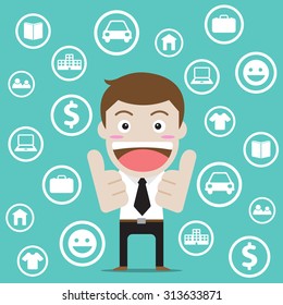 Businessman character design. businessman with his future dream.