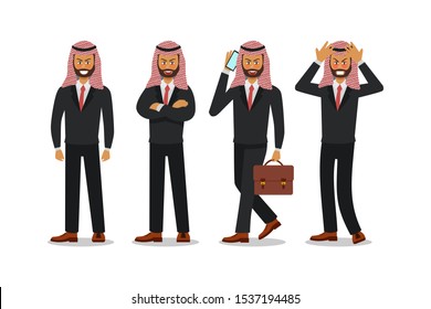 Businessman character design, Muslim businessman. Vector illustration.