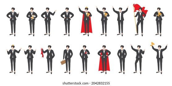 Businessman character design pose set. Vector design.