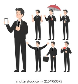 Diseño de caracteres para hombre de negocios que presenta el concepto
