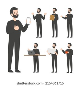 Businessman character design presenting and talking concept