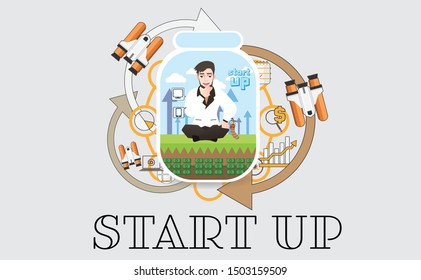 businessman character design in strategy and start up concept ,Illustrations vector personnel leadership with cartoon flat idea and copy space for text.