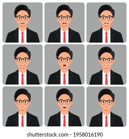 businessman character designs with various expressions. from happy to angry. a set of bundles. vector illustration of an avatar