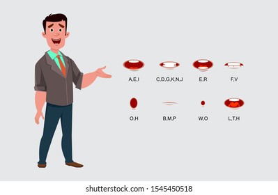 Businessman character with different lip sync for your design, motion and animation. Character sheet for your design, animation, motion or something else.