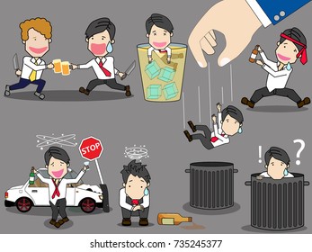 Businessman character drunk theme. Funny flat vector illustrator.
