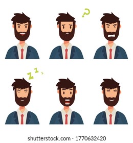businessman character with expressive faces Vector illustration