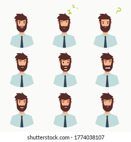 businessman character with expressive faces Vector illustration