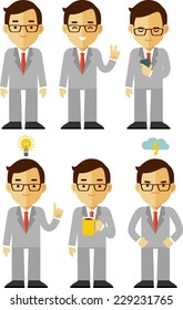 Businessman character flat set in different poses