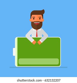 Businessman character full of energy. Good morning.