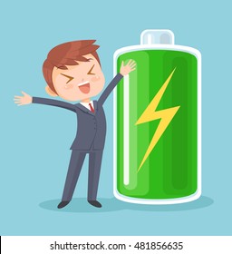 Businessman character full of energy. Vector flat cartoon illustration