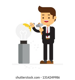 Businessman in character Hammer Bulb