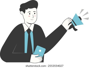 Businessman Character with Hand Drawn Design Style. Isolated Illustration on White Background.