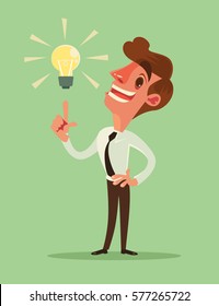 Businessman character have good idea. Vector flat cartoon illustration
