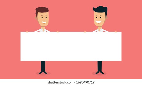 A businessman character holding a blank white sign