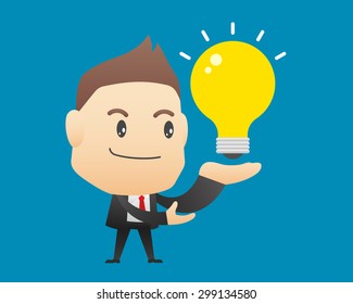 Businessman character holding lightbulb(idea)- vector illustration, EPS10
