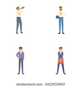 Businessman character icons set cartoon vector. Various man wearing formal suit. Male office worker