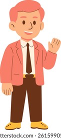 Businessman Character Illustration Waving in Pink Suit with Professional Appearance