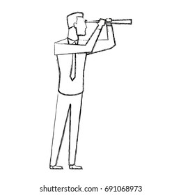 businessman character looking through spyglass