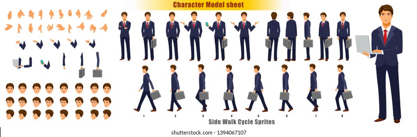 Businessman Character Model Sheet With Walk Cycle Animation Sequence 