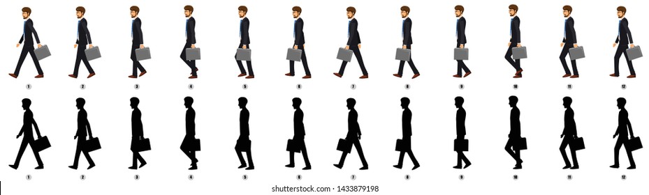 Businessman Character Model sheet with Walk cycle Animation Sequence 