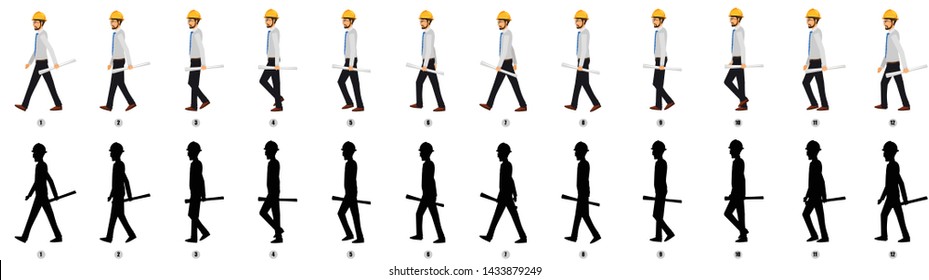 Businessman Character Model sheet with Walk cycle Animation Sequence 