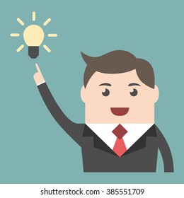 Businessman character in moment of insight with great creative idea. Business success, creativity, insight, inspiration, innovation concept. EPS 8 vector illustration, no transparency