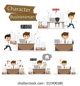 Businessman character on office worker set vector illustration.