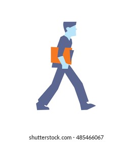 Businessman character with orange folder walking, isolated vector illustration on white background.