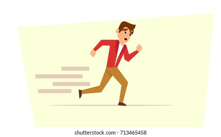 businessman character poses, gestures and actions. Office worker professional running, stock vector