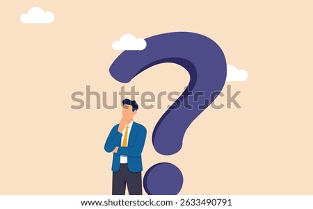 businessman character with a question mark symbolizing confusion, problem-solving, and the search for answers or new ideas