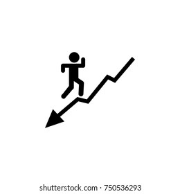 businessman character running from downward on chart profit icon. Finance elements. Premium quality graphic design. Simple icon for websites, web design, mobile app, info graphics on white background
