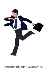Businessman character running. Handsome young man wearing formal suit with briefcase front view. Vector realistic illustration isolated on white background.