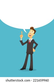 Businessman character says bubble. Vector illustration